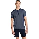 EXPRESS Men’s Everyday Performance Henley – Short Sleeve Mini-Geo Textured Knit with Moisture-Wicking Stretch Fabric
