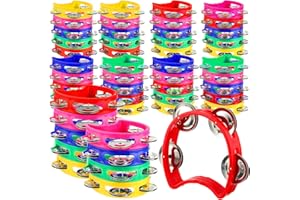Yunsailing 50 Pieces Tambourine Bulk for Kids Adults 4 Bells Percussion Hand Colored Noise Makers Tambourines Preschool Musical Instruments Set for Church Party Operation Christmas Gifts Items