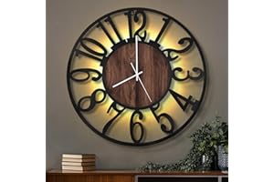 LEIKE Large Wall Clocks with Night Light Battery Operated,Silent Non Ticking,Rustic Modern Big Wood Clock for Living Room, Bedroom,Kitchen,Farmhouse,Office,Home Decor-24 Inch(Black-Arabic Number)