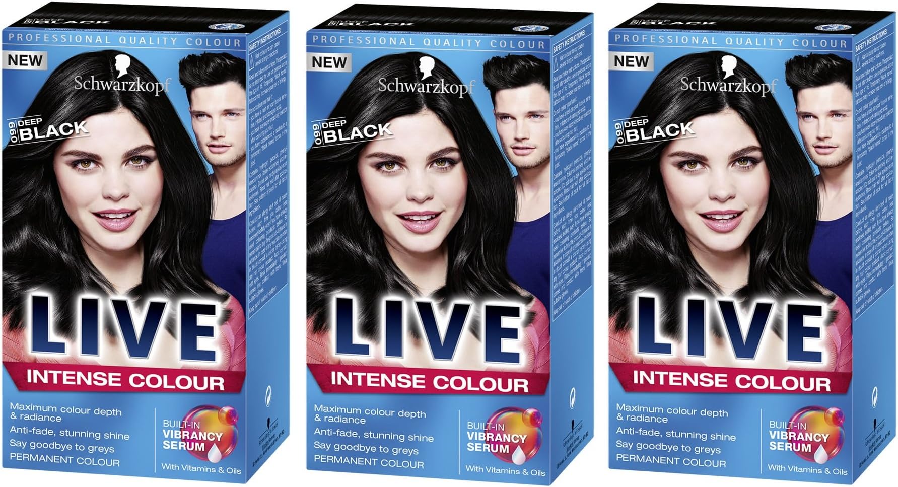 Schwarzkopf Live Intense XXL Permanent Colour Deep Black 099 - Pack of 3