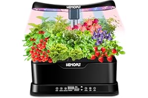 Hydroponics Growing System 12 Pods, HEMOPLT Indoor Garden Plant Germination Kit with Full-Spectrum Grow Light, Height Adjustable Indoor Gardening System, 5 L Water Tank, Hydroponics for Family