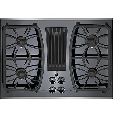 GE Profile 30" Gas Downdraft Cooktop, Black Glass, Stainless Trim