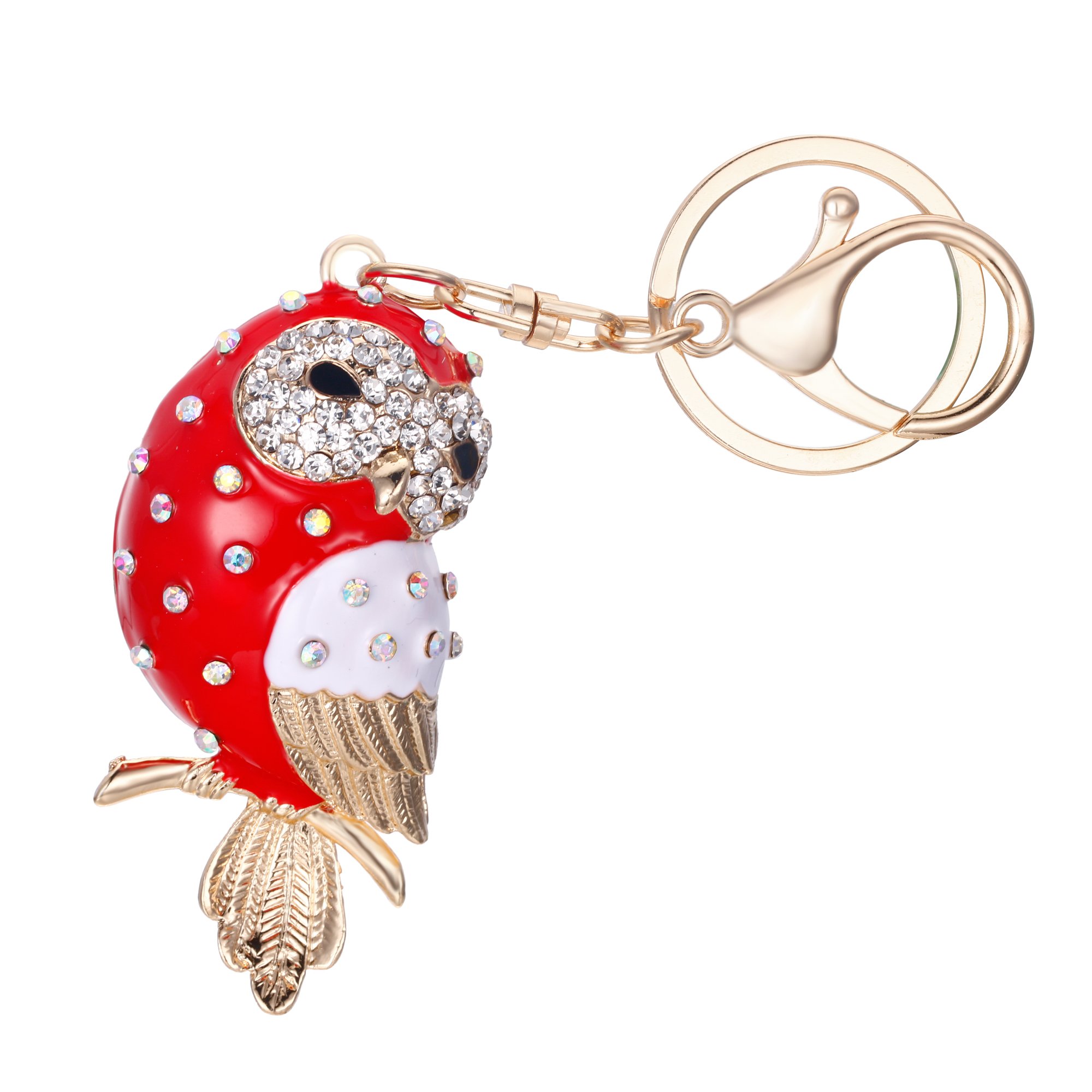 Ever Faith Women's Austrian Crystal Enamel Lovely Owl Bird Animal Keychain Red Gold-Tone