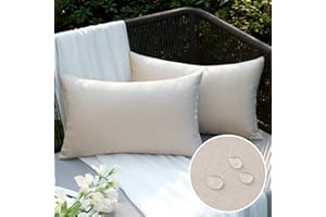 EMEMA Outdoor Waterproof Beige Pillow Covers 12x20 Inch Rustic Decorative Throw Pillow Covers Cushion Case Rectangle for Patio Sofa Couch Home Bed Farmhouse Car Decor Set of 2