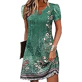 Zeagoo Women's Casual A-Line Dresses with Pockets Summer Floral Tshirt Dress Short Sleeve Mini Dress Flowy Sundresses
