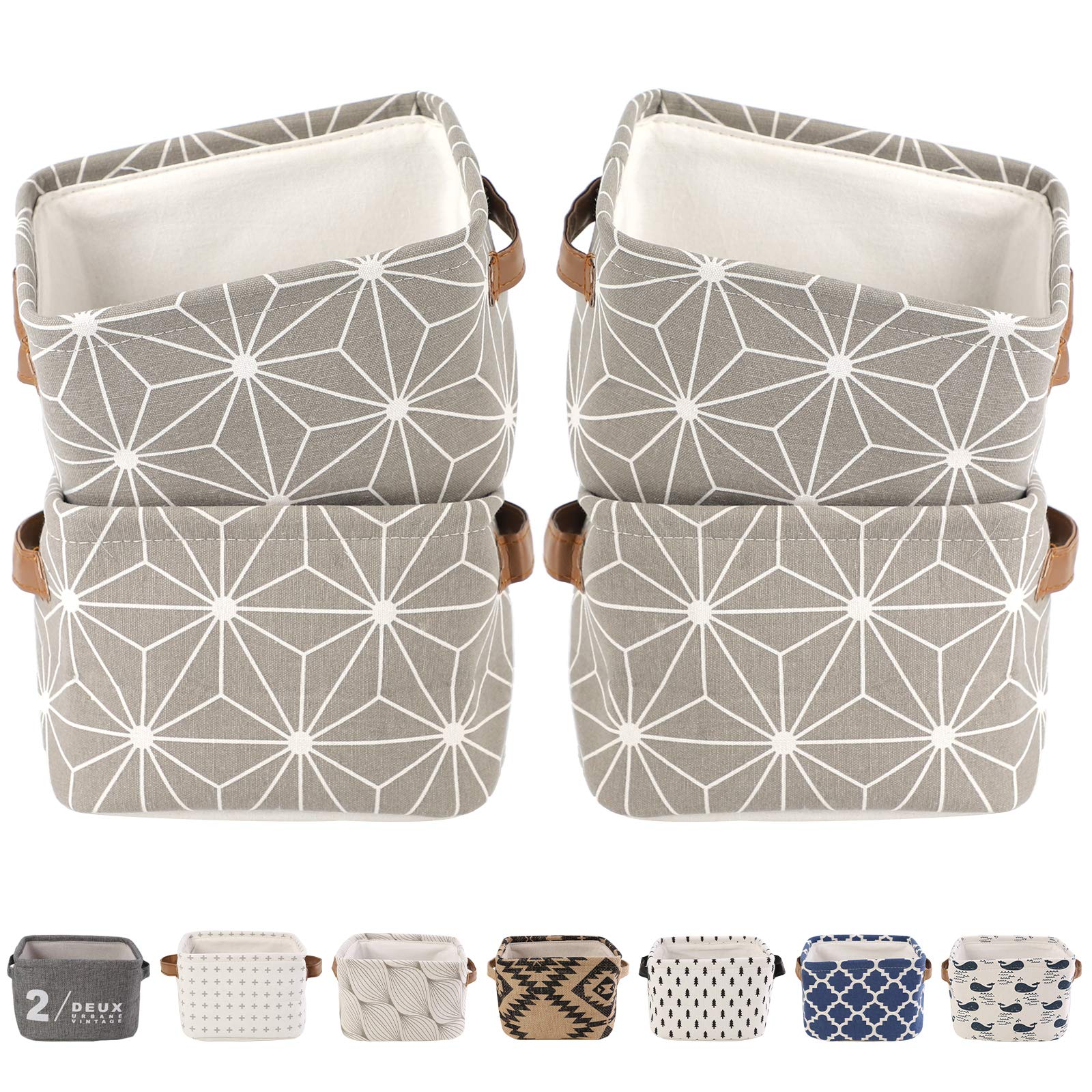 LessMo 4 Pack Storage Baskets, Collapsible Mini Storage Boxes, Canvas Fabric Waterproof Storage Bins made from Cotton and Linen, for Toys, Bathroom, Closets, Playroom (GALAXY, Thick fabric)