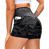 Women's High Waist Yoga Shorts with Side Pockets Tummy Control Running Gym Workout Biker Shorts for Women 8" /3"