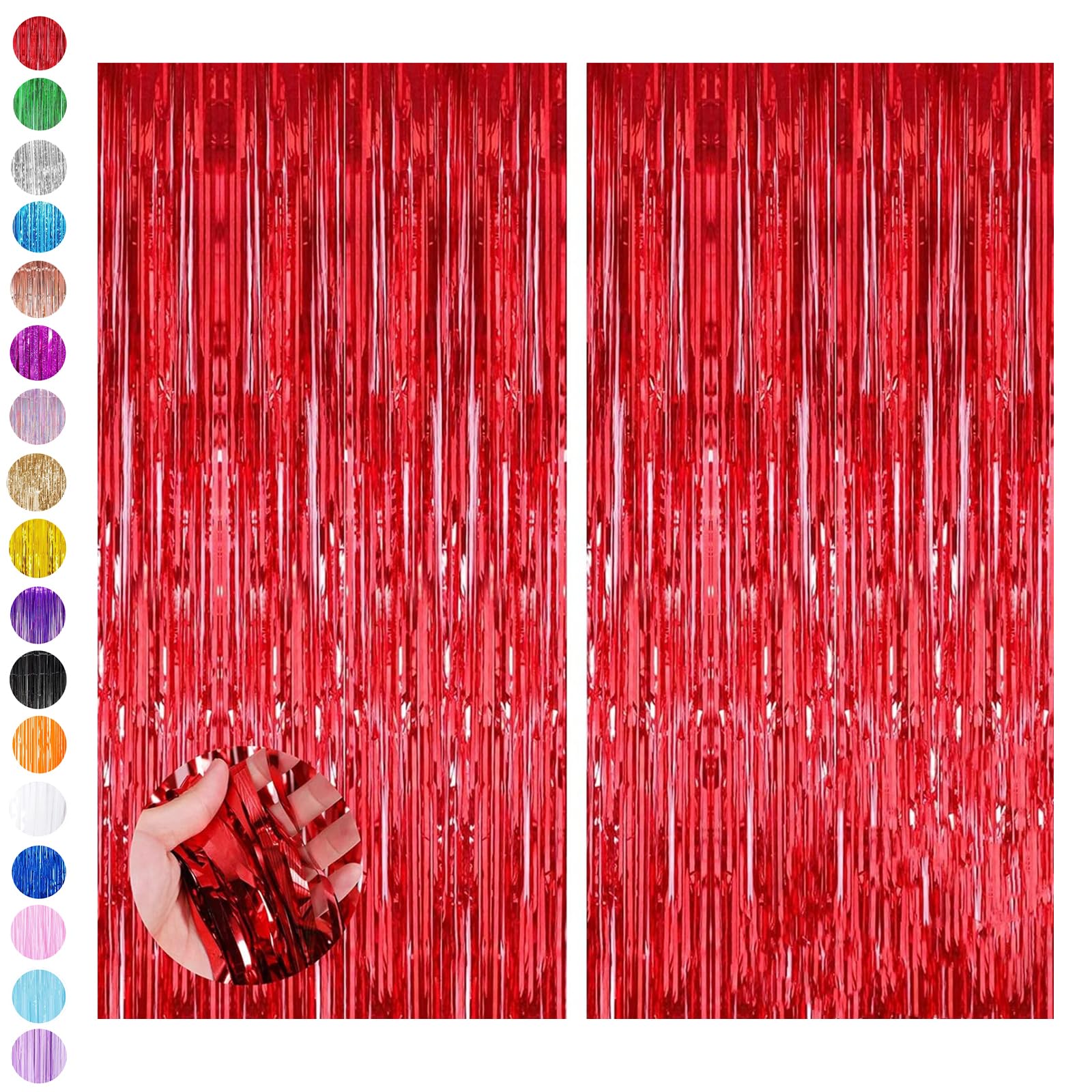 Red Tinsel Curtain Party Backdrop,2pcs 3.2ft x 6.5ft Foil Curtain Christmas Decorations,Red Foil Fringe Streamers Metallic Tinsel Door Hanging Foil Flow Silk Streamers for Christmas Holiday Party