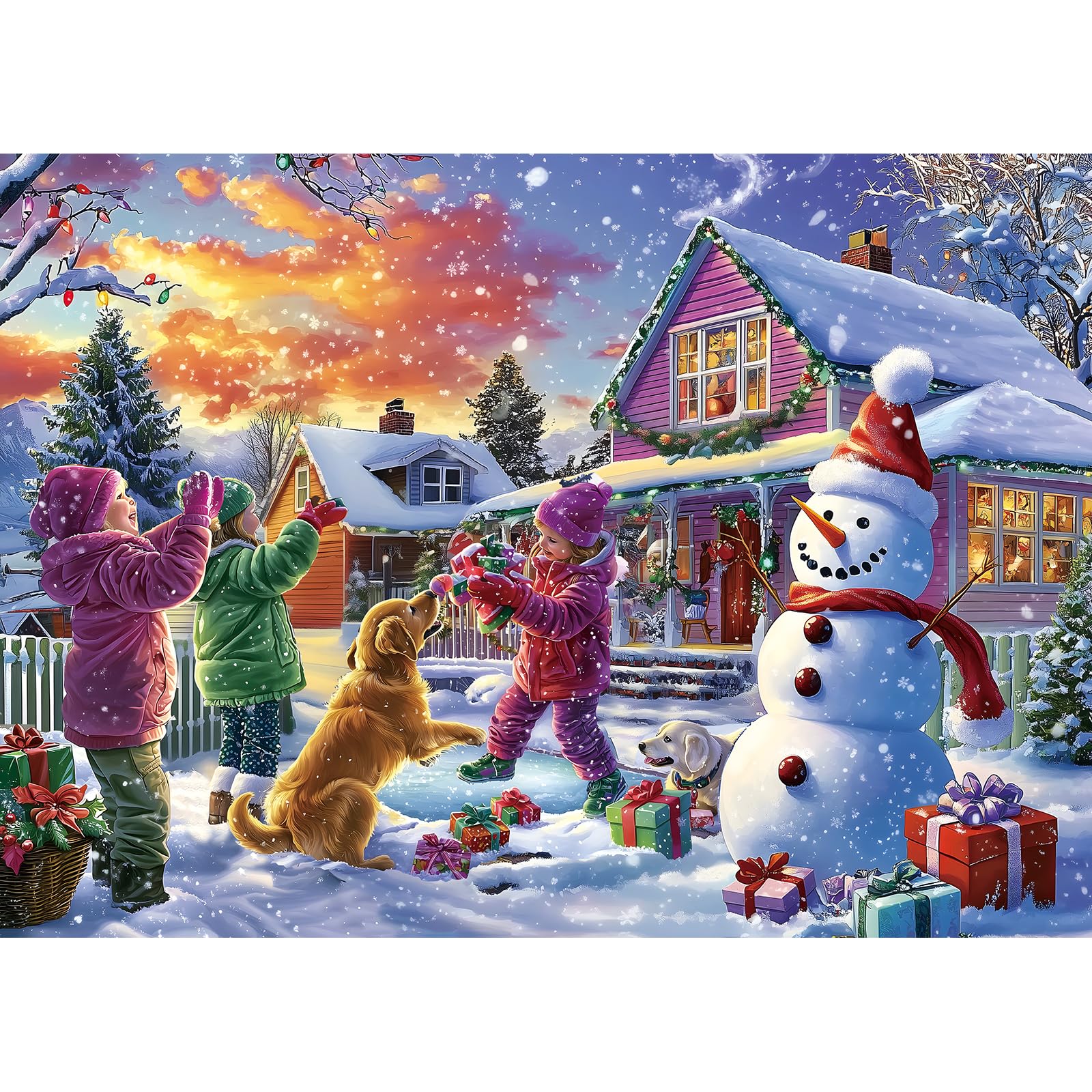 PuzzOne Christmas Puzzles for Adults 1000 Pieces, Christmas Snowman Ice Sculpture with Dog Jigsaw Puzzles Adults and Teens Family Challenging for Game Nights (27.5 x 19.7 inch)