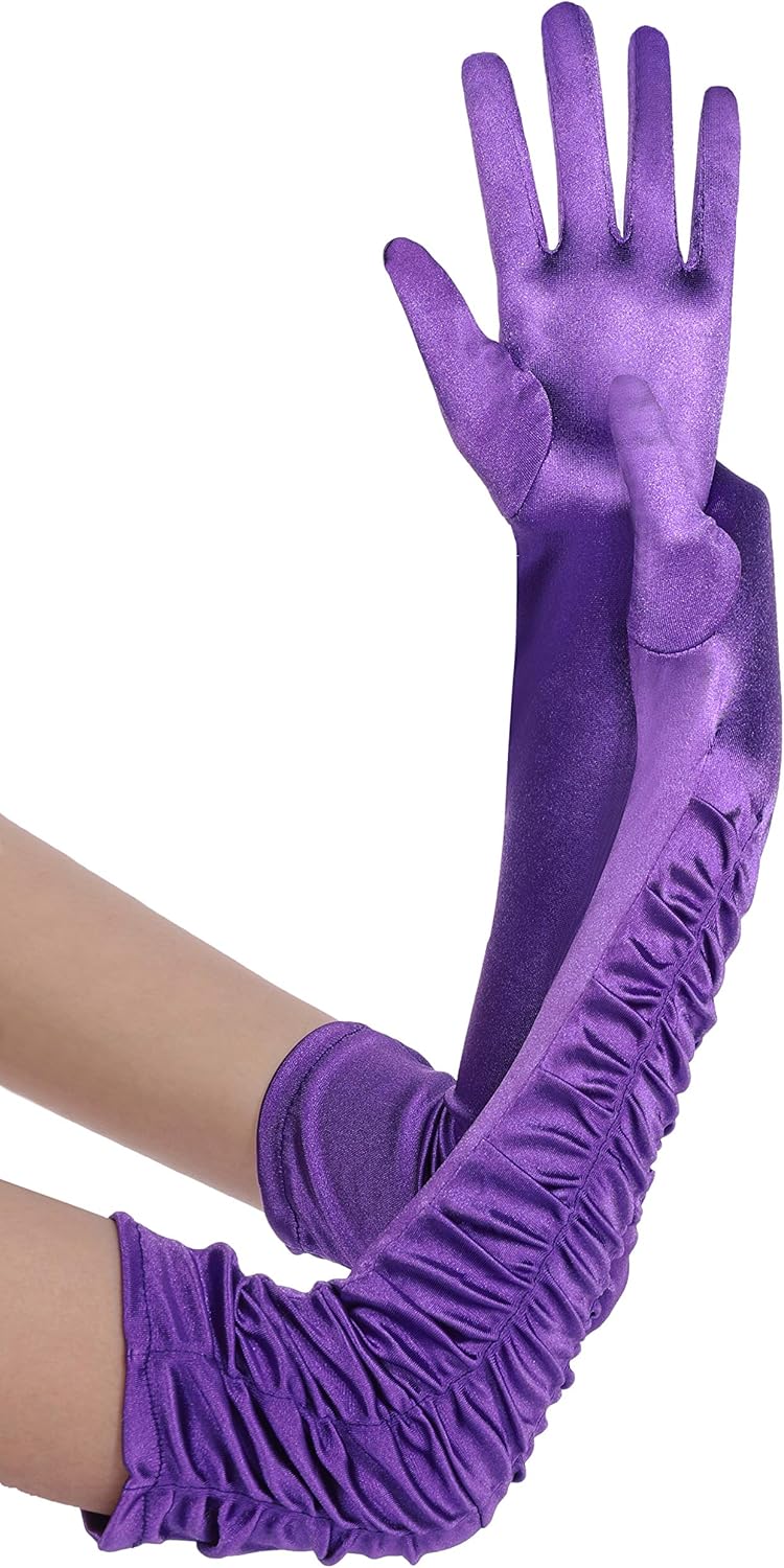 BABEYOND Classic Long Opera Pageant Party 1920s Satin Gloves Stretchy Adult Size Elbow Wrist Length 20.5" (Long Smooth 20.5in/Black): Clothing