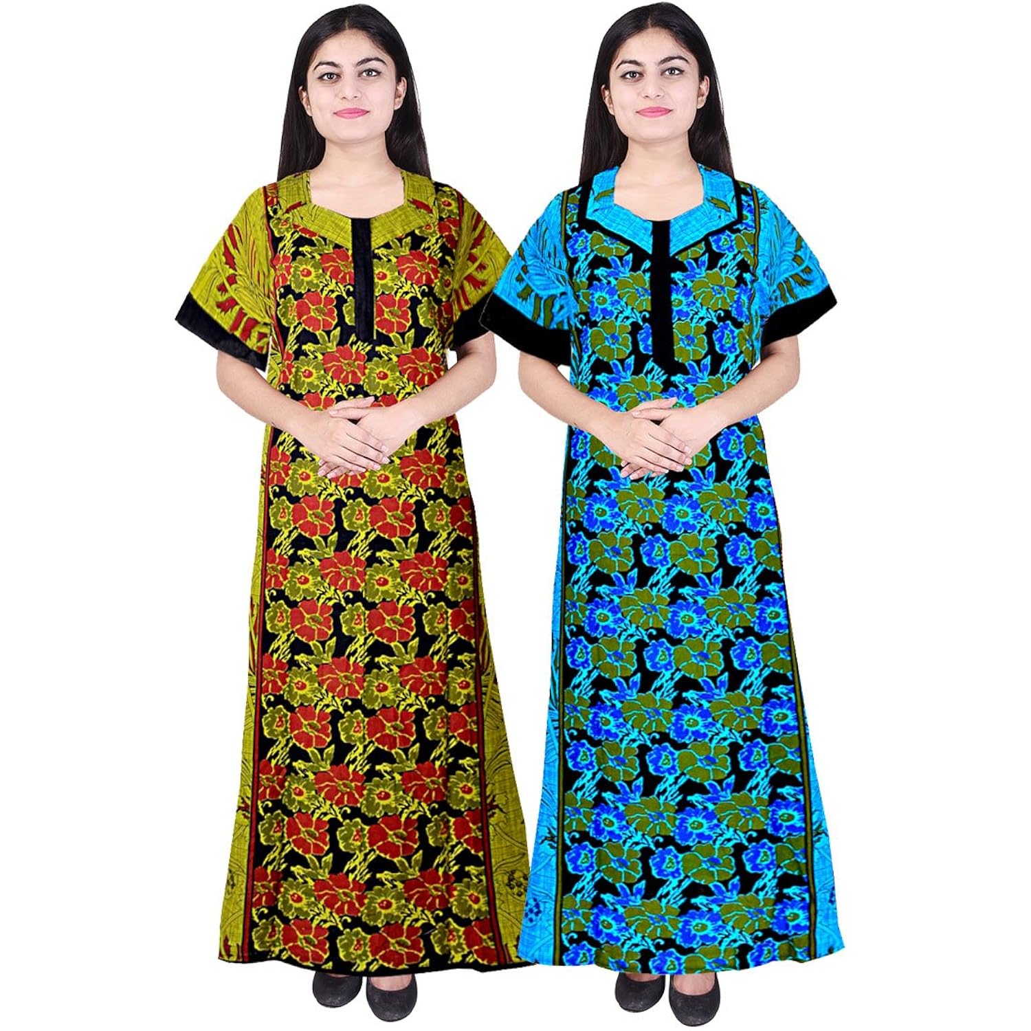 jwf women's cotton nighty free size (pack of 2 pcs)