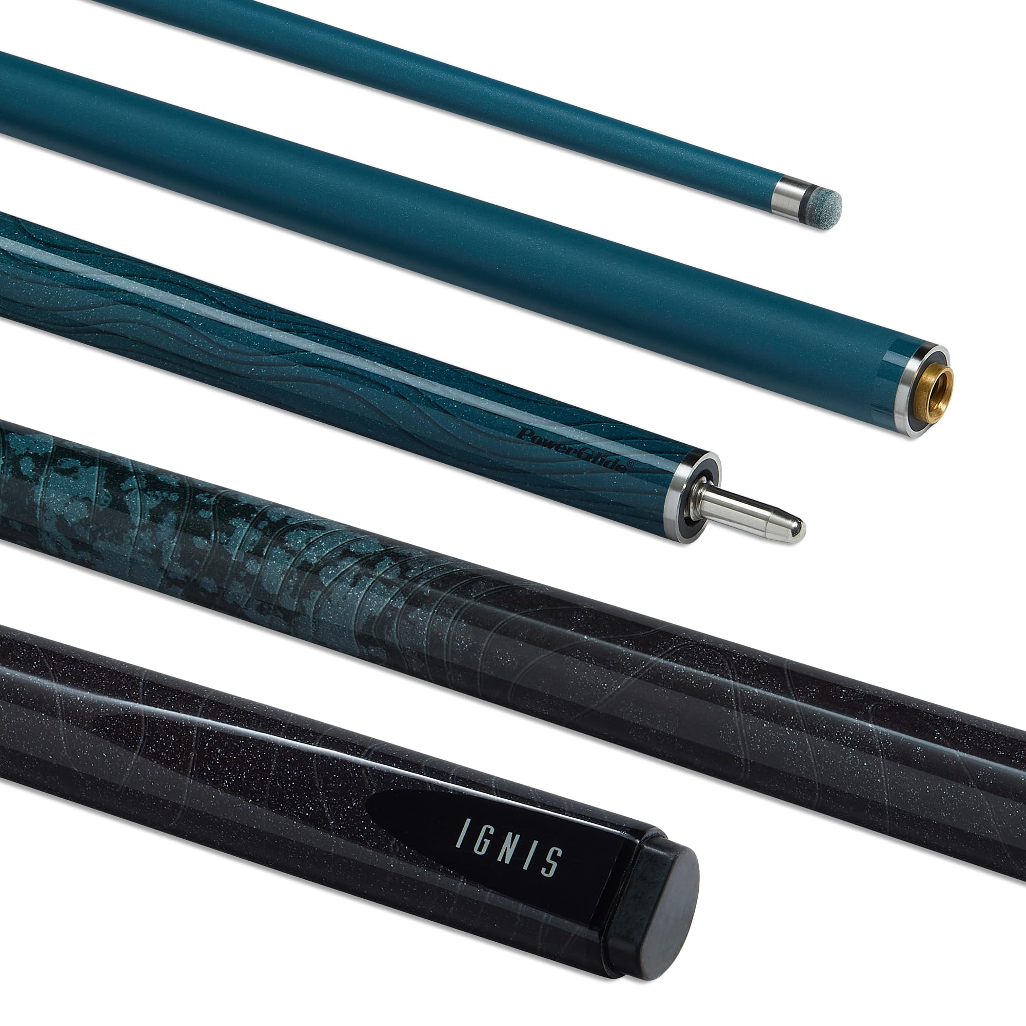 POWERGLIDE Ignis Carbon Fibre & Fibreglass 2 Piece 50/50 Joint Snooker Pool or Billiard Cue Stick | Ultra Smooth High Gloss | 18 oz | Full Size 57" | 10 mm Tip | Black Design
