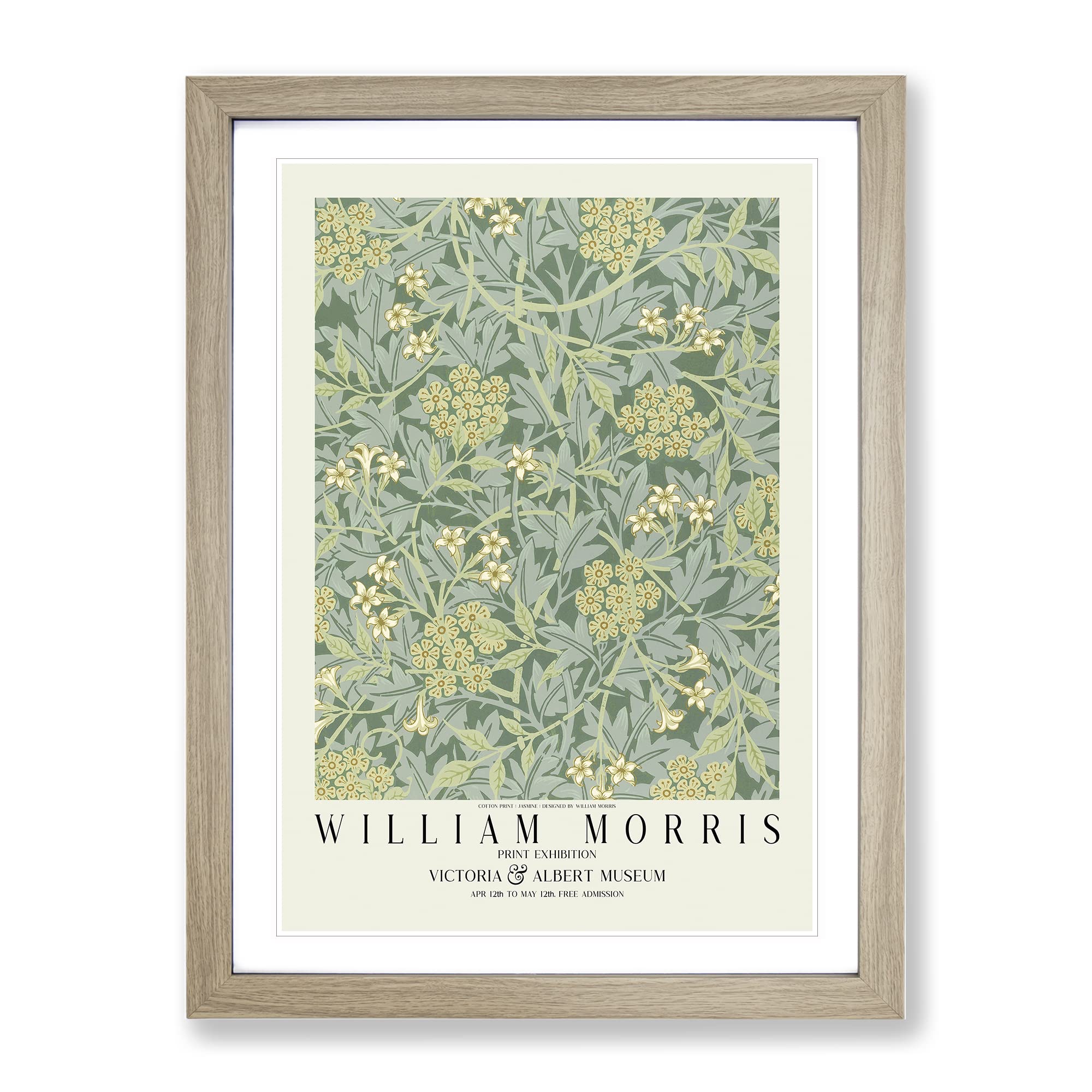 Jasmine With Border By William Morris Classic Painting Framed Wall Art Print, Ready to Hang Picture for Living Room Bedroom Home Office Décor, Oak A3 (34 x 46 cm)