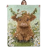 VOPNXLT Cute Highland Cow Blanket with Daisies and Butterflies, Soft Cozy Lightweight Throw Blanket for Women Girls, Sofa Couch Bed 50x60 Inch Farm Animal Flannel Blankets for Travel Decor Gifts