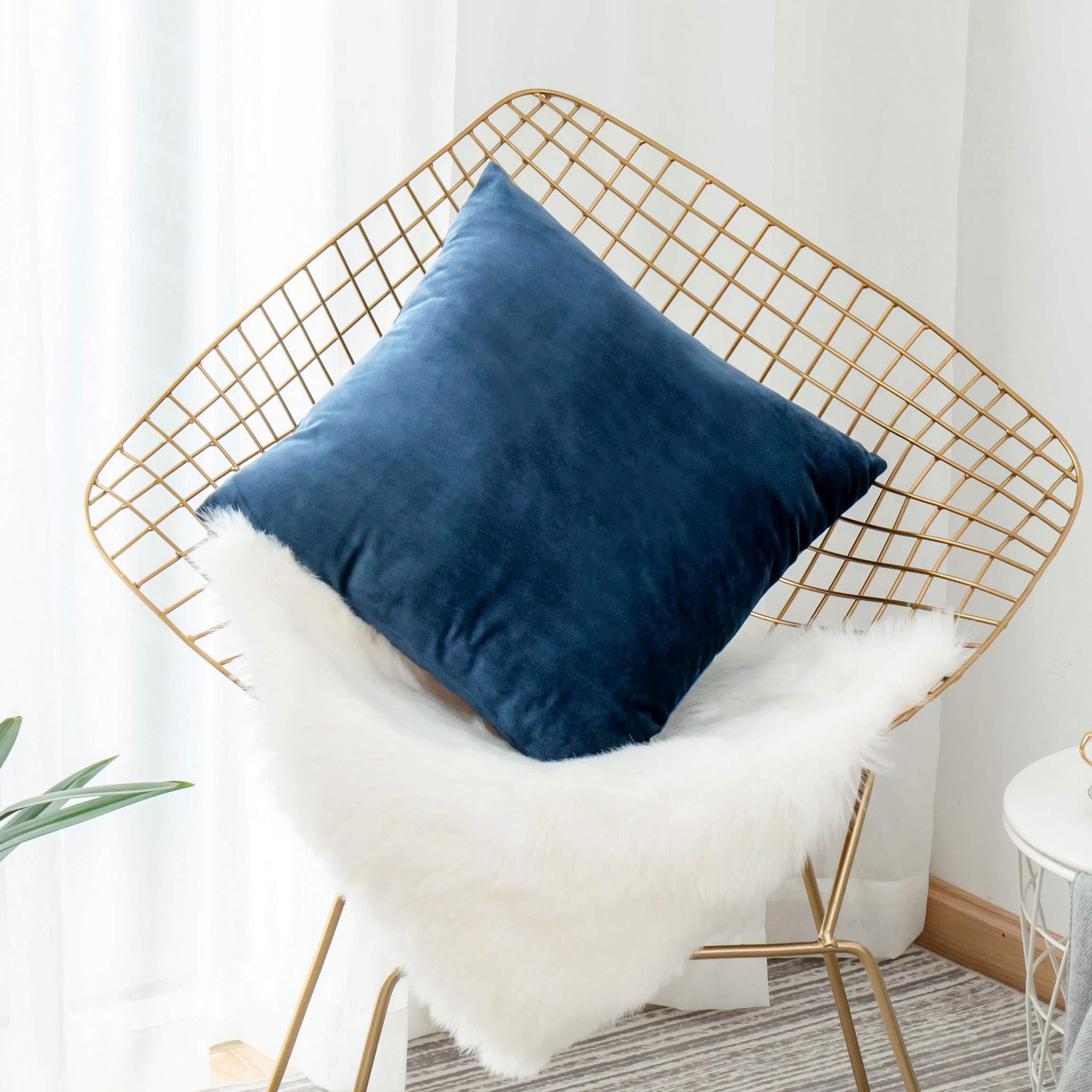 Photo 1 of Home Brilliant Velvet Throw Pillows Cover for Couch Cushion Cover for Sofa Bedroom Car 18 x 18 inches 45 x 45 cm, Dark Blue