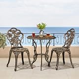 Yaheetech 3-Piece Patio Bistro Set, Bronze Metal, Umbrella Hole view 2