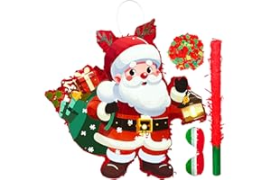 4 in 1 Winter Christmas Piñata, 13.3'' Santa Claus Piñata Bundle, Christmas Party Decorations Games Stick Blindfold etc