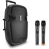 Pyle 1600 Watt, 15" Bluetooth PA Speaker-Indoor/Outdoor Portable Sound System with (2) UHF Wireless Microphones Rechargeable Battery, Audio Recording, USB/SD Readers, FM Radio (PPHP1535WMU),Black