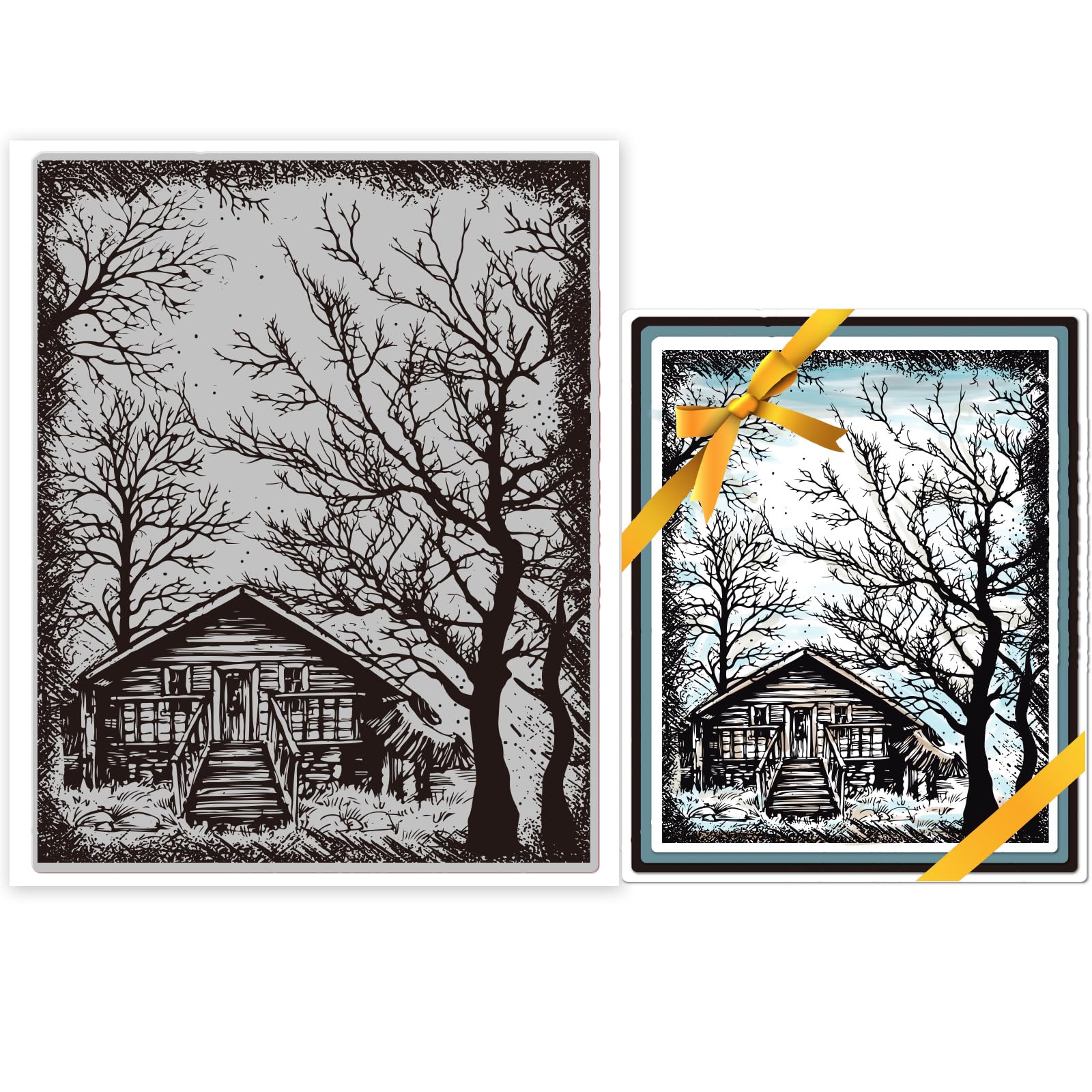 GLOBLELAND Winter Woods Cling Rubber Stamp Winter Woods 18x22cm Cling Stamps for Card Making and Photo Album Decor Decoration and DIY Scrapbooking