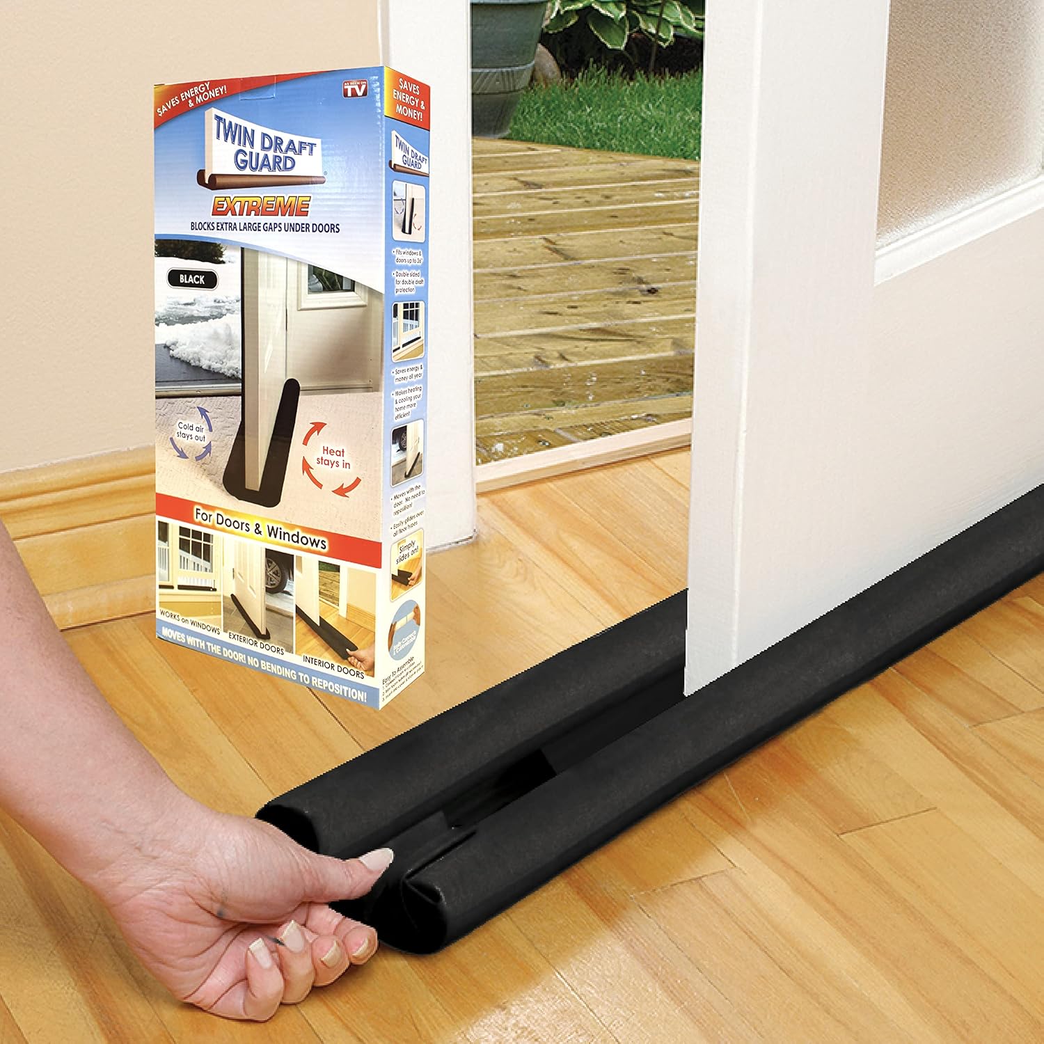 Draft Stoppers - Twin Draft Guard Extreme, Single, Window and Door Draft Stopper, Bottom-of-Door Soundproofing, Trademarked and Patented Original Under-Door Dust, Wind, and Noise Draft Stopper, 36 Inches, Black