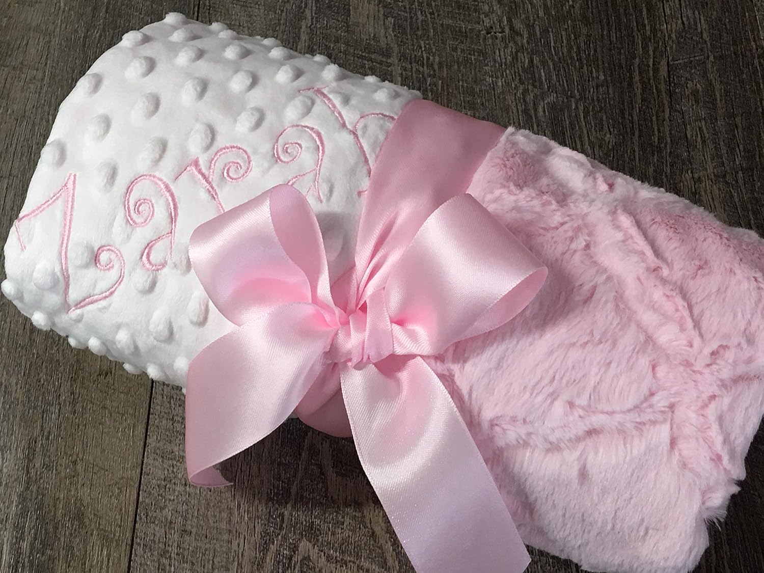 Personalized Baby Blanket, Baby Pink Lattice and Ivory Dot