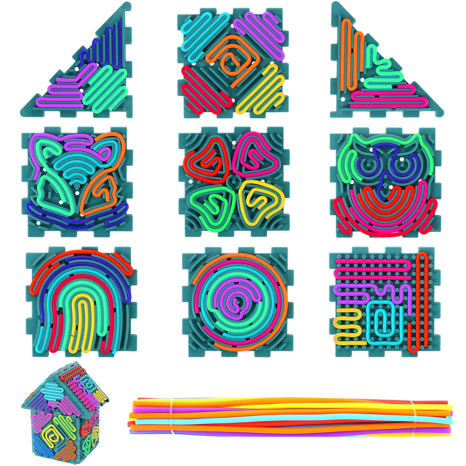 LALASTYLE Sensory Activity Board, Silicone Fidget Sensory Board with 20 Strings Silicone Strip for Stress Relief Enhance Fine Motor Skill (Green)