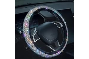 KIWEN Bling Rhinestones Steering Wheel Cover with Crystal Diamond Sparkling Car SUV Breathable Anti-Slip Steering Wheel Protector (Fit 14.2"-15.3" Inch)