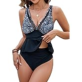 Edelqual Womens Swimsuits Tankini Two Piece Bathing Suits Tummy Control High Waisted Bikini Set 2025 Ruffled Swimwear