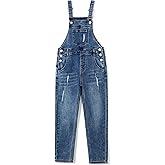 KIDSCOOL SPACE Girls Ripped Denim Overalls,3 Buttons Ripped Elastic Band Inside Jeans Jumpsuit