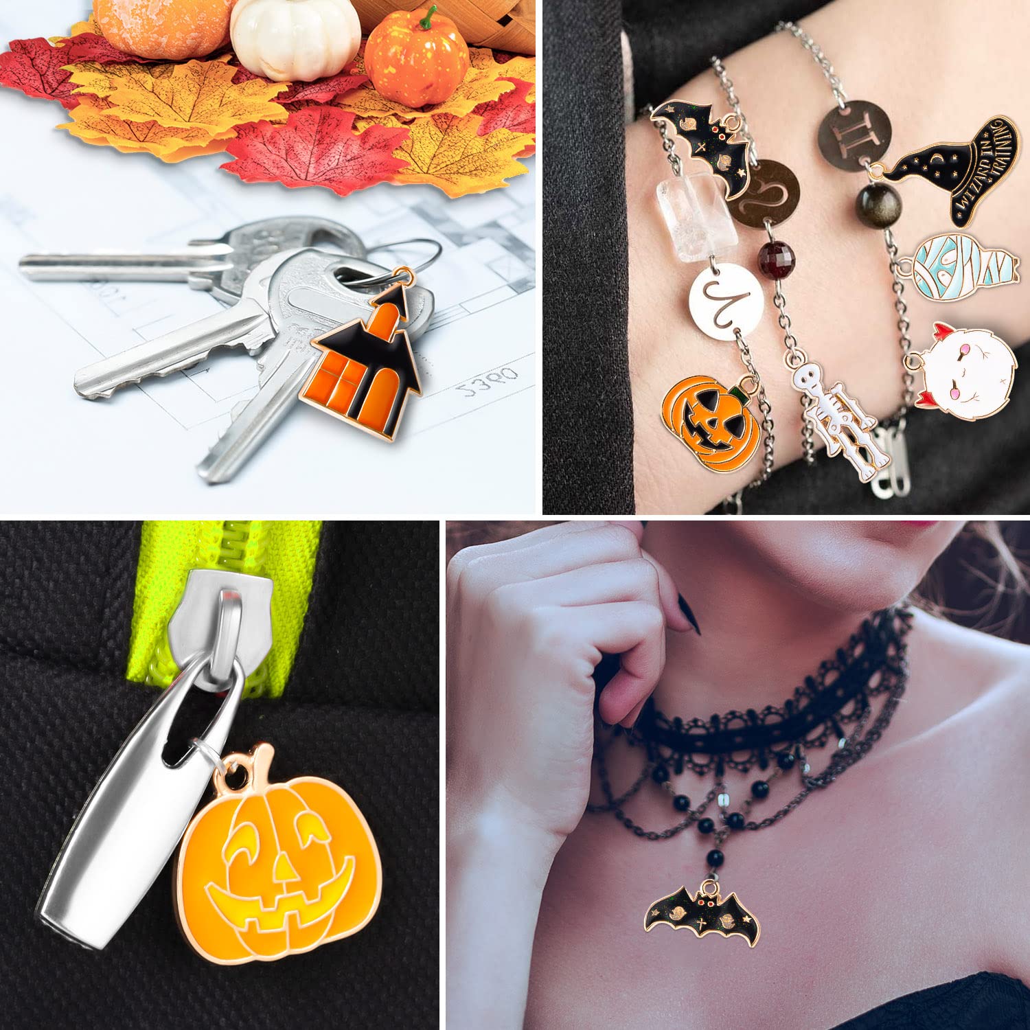 Halloween Charms, Halloween Alloy Charm Enamel, Pumpkin, Witch hat, Ghost, Spider, Bat Pendants, Assorted Pendant Charms for Bracelet, Earring, Jewelry Making