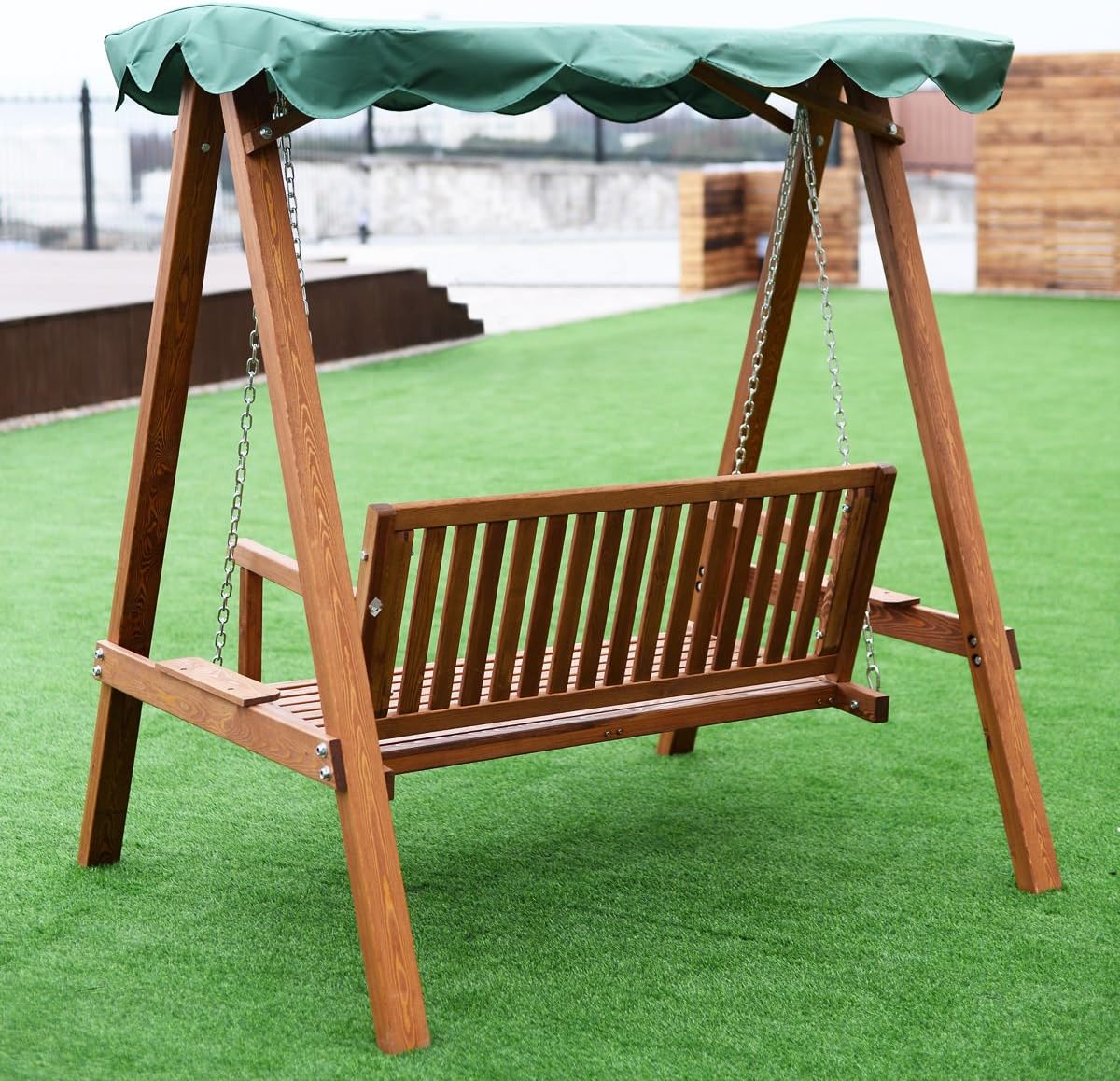 Outdoor 2 Person Larch Wooden Swing Loveseat Hammock Canopy Patio Garden Furni: Kitchen & Dining