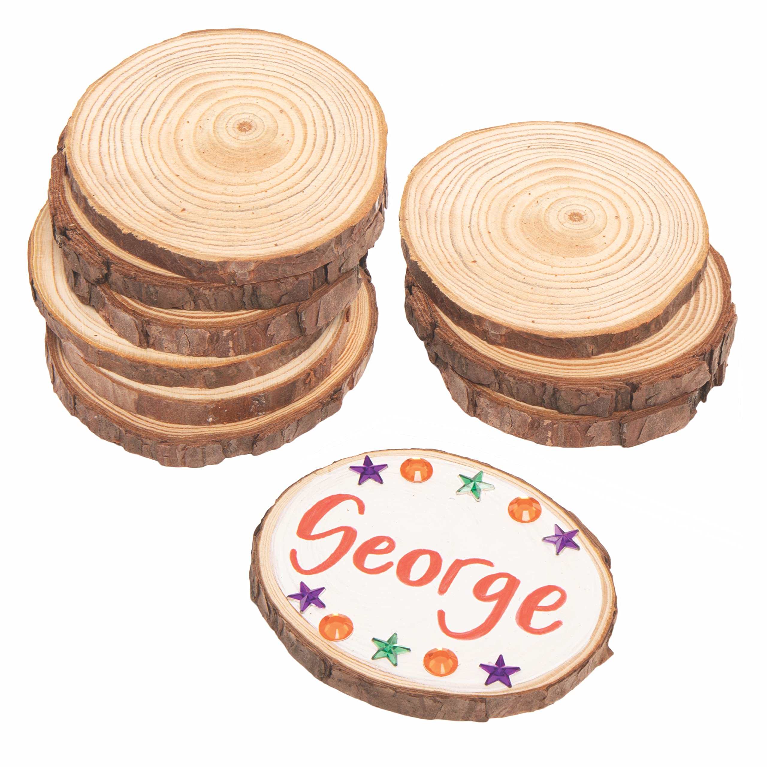 Baker Ross FC212 Natural Wooden Circles - Pack of 10, Natural Craft Supplies, Wood Chips for Arts and Crafts Projects