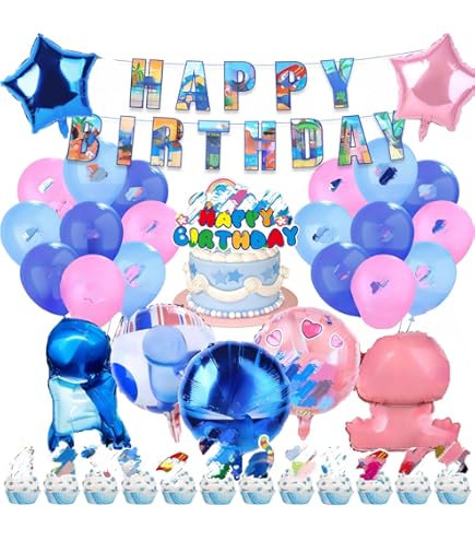 Bouquet De Ballons Aluminium Anagram Stitch - 5 Ballons Hélium (Stitch, Ronds, Étoiles)