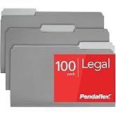 Pendaflex 435013GRA Interior File Folders, 1/3 Cut Top Tab, Legal, Gray (Box of 100)