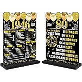 Guiruiy Black Gold 80th Birthday Decorations Gifts for Men Women, Two-Sided Vintage 80 Back in 1946 Theme Poster Wooden Table Sign with Stand, Eighty Years Old Bday Centerpieces Holder for Table Decor