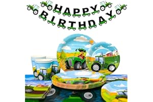 16 Guests Tractor Birthday Party Decorations Tableware, Tractor Birthday Plates Tractor Party Cups Napkins Tablecloth Banner 