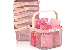 Roshtia 6 Pcs Metal Mesh Steel Basket with Handle, Square Wire Harvest Thanksgiving, Shopping Baskets for Retail Store Christmas Garden Bathroom Kitchen(9.65 x 9.65 x 7.09 Inch,Pink)