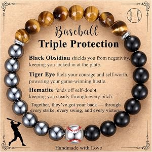 AryaHozel Soccer Football Basketball Baseball Bracelets for Boys Men, Triple Protection Hematite Black Obsidian Tiger Eye - G
