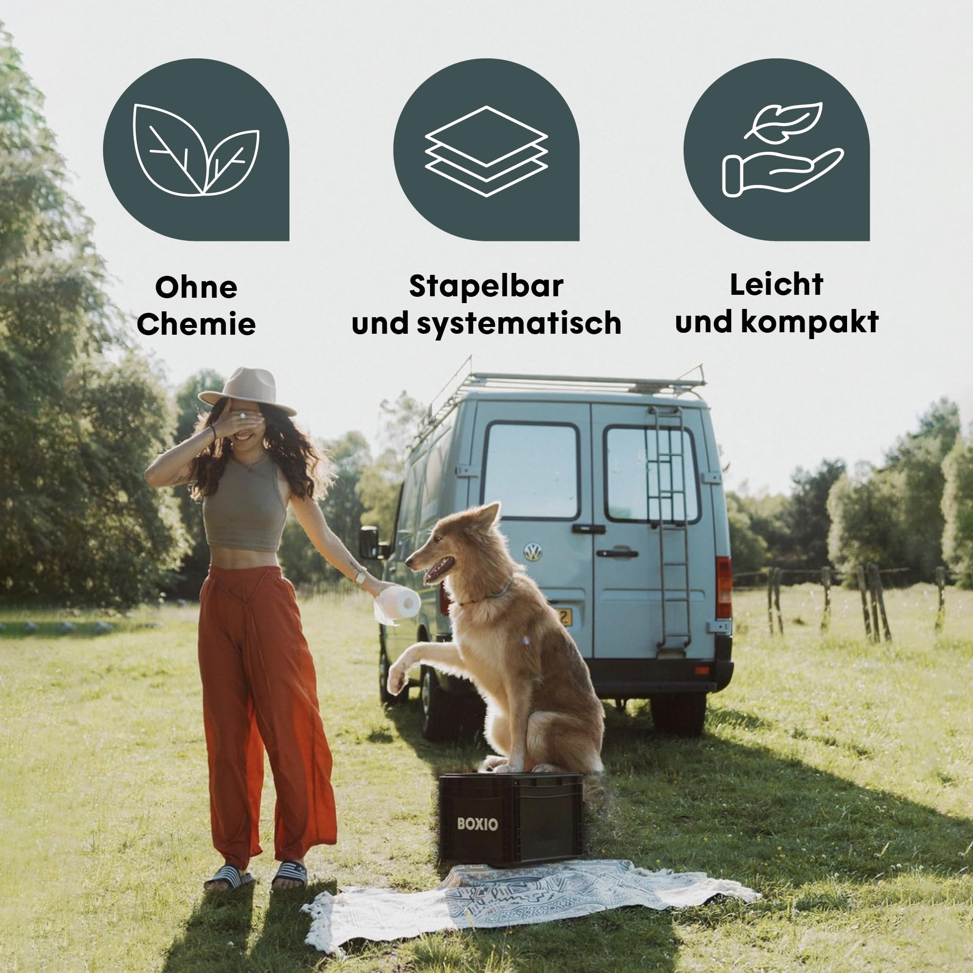 BOXIO - TOILET: Campingtoilette 40x30 kompakt, mobile Trockentrenntoilette ohne Chemie für Camping, Van, Outdoor, Dachzelt: Toilette auf Eurobox Basis ohne Strom für unterwegs, schwarz 4