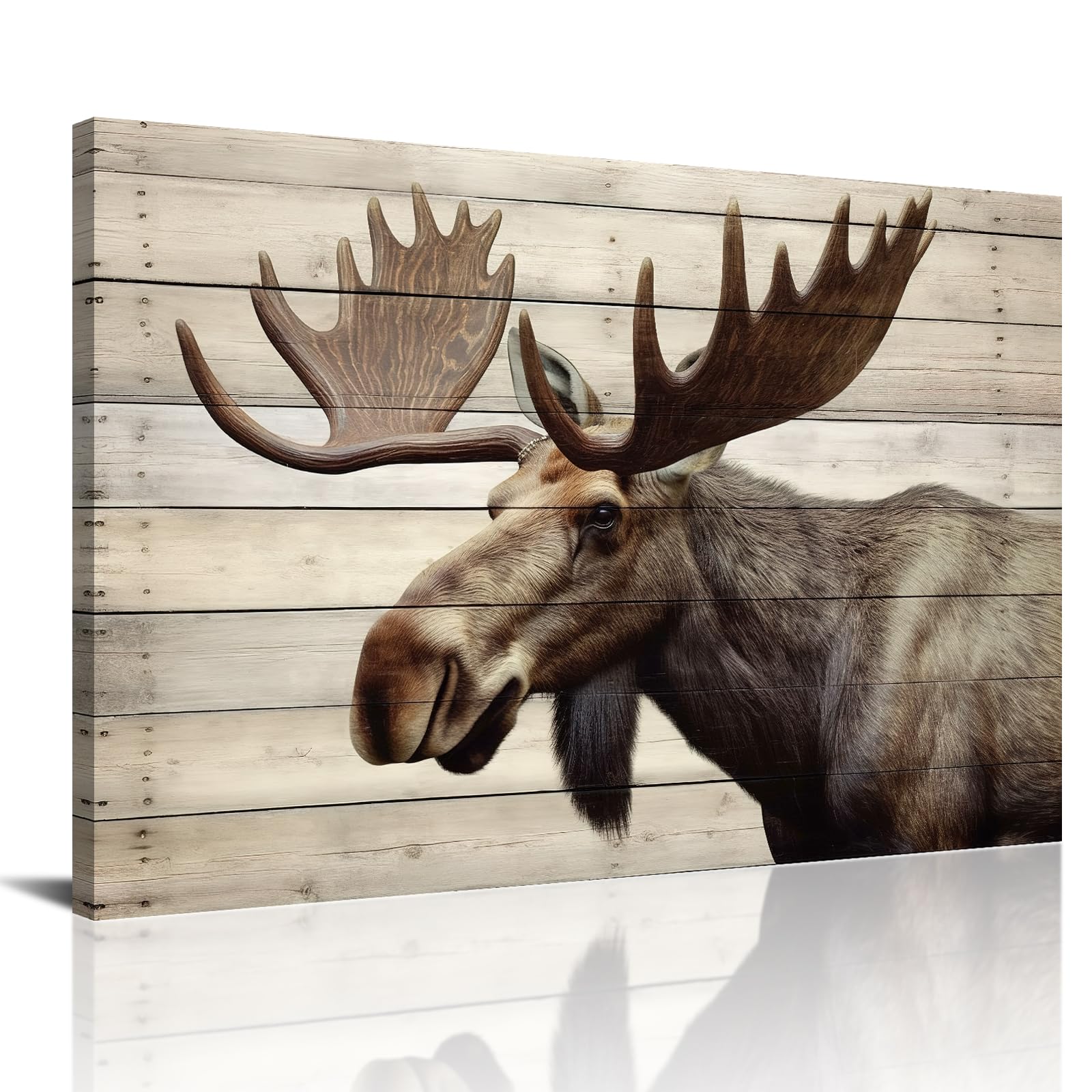 Moose Canvas Wall Art Rustic Wildlife Elk Deer with Big Horn Vintage Framed Artwork Moose Print Pictures Wall Decor for Living Room Bedroom Cabin Bathroom