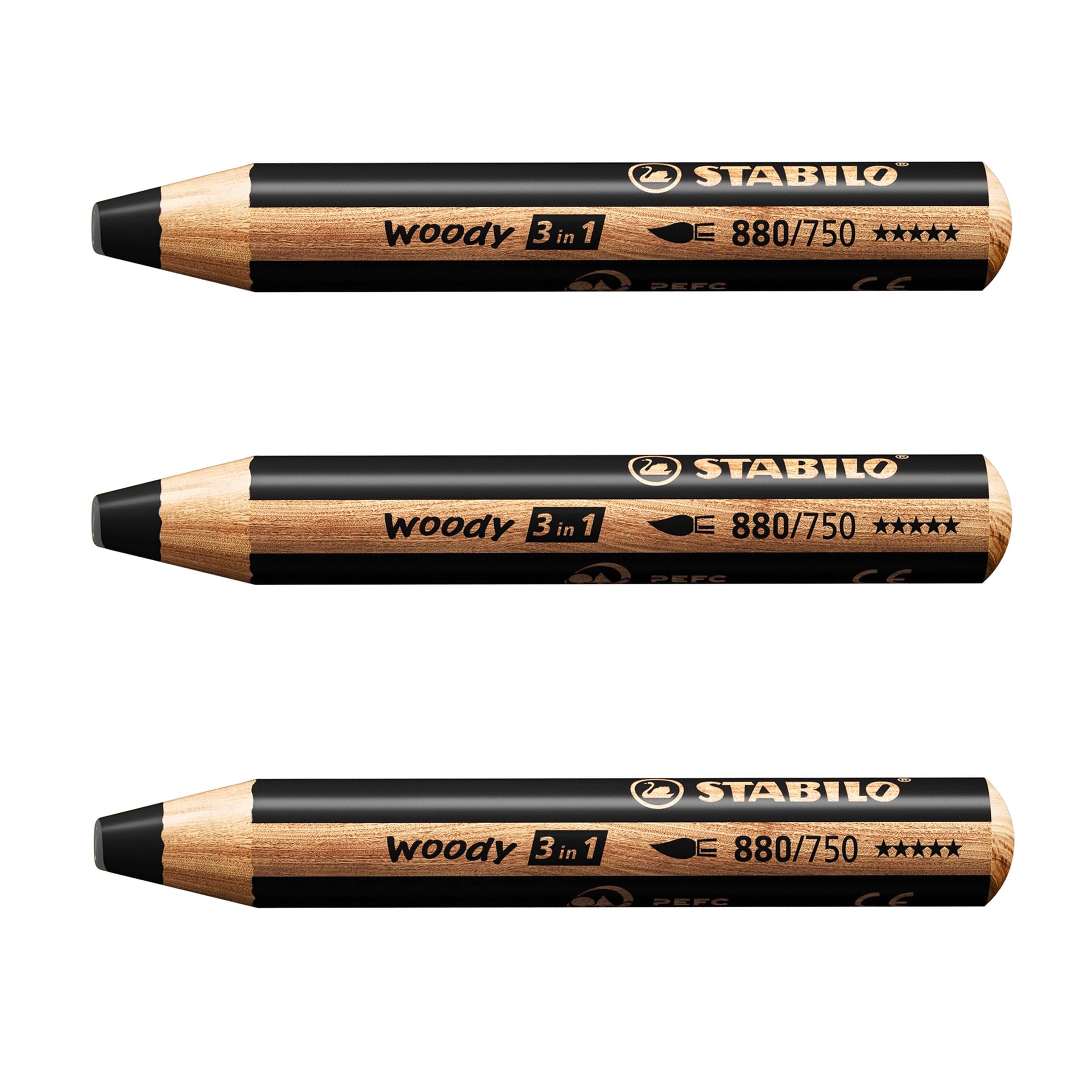 STABILO Multi-talented Pencil woody 3-in-1 - Pack of 3 Pencils - Black