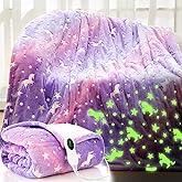 Rossesay 50"x60" Unicorn Kids Heated Blanket Girls Glow in The Dark Upgraded Children Heating Throw Electric Valentine's Birthday Gift with 10 Levels & 8 Hours Auto Off Etl Certified Machine Washable