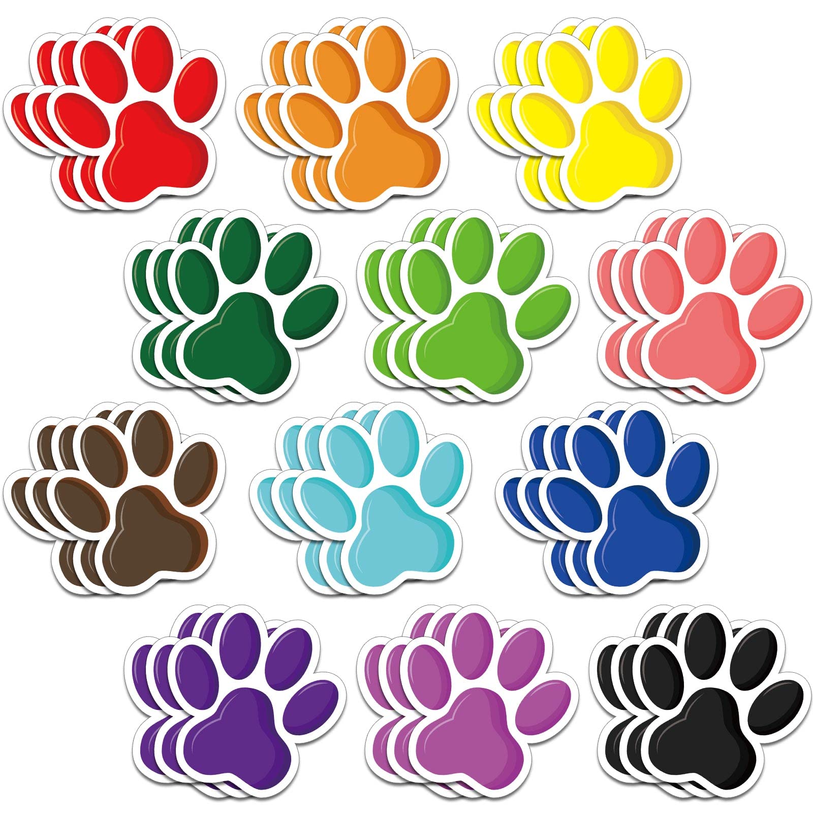 Photo 1 of Junkin 60 Pcs Mini Paw Prints Cutouts Accents Bulletin Board Patrol Table Decorations Wall Decal Poster for Kids Educational School Home Party Supplies(Colorful)