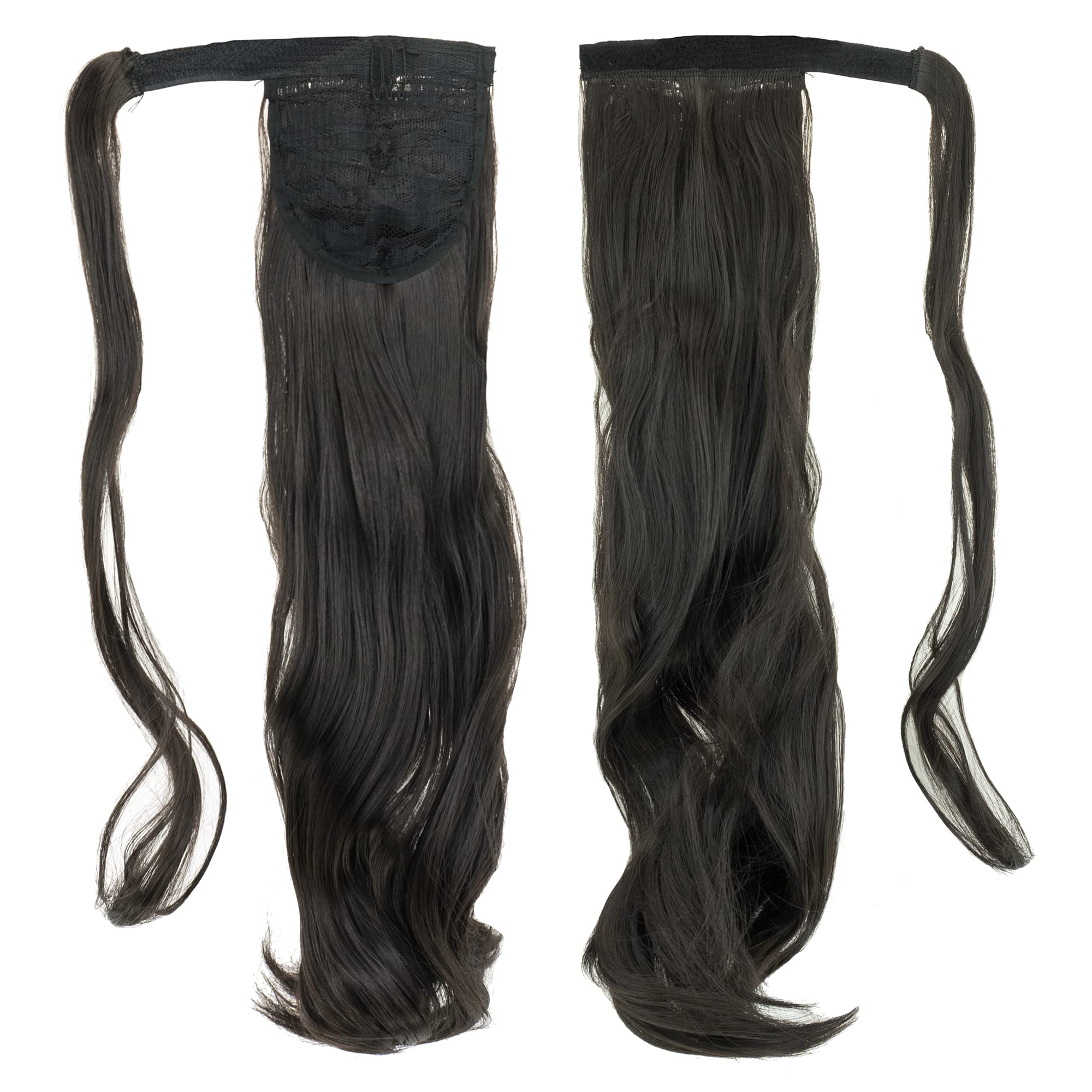 IMISSU Long Curly Wrap Around Ponytails Extension Synthetic Hair Extensions Clip in Ponytail Wavy Hairpiece (Dark Brown)