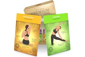 Asana Moon Premium Yoga Cards for Beginners – Yoga kit and Workout Set for Beginners and Teens – 62 Card Yoga Sequence Deck with Alignment cues and Sanskrit Names – Alternative for a Yoga Book