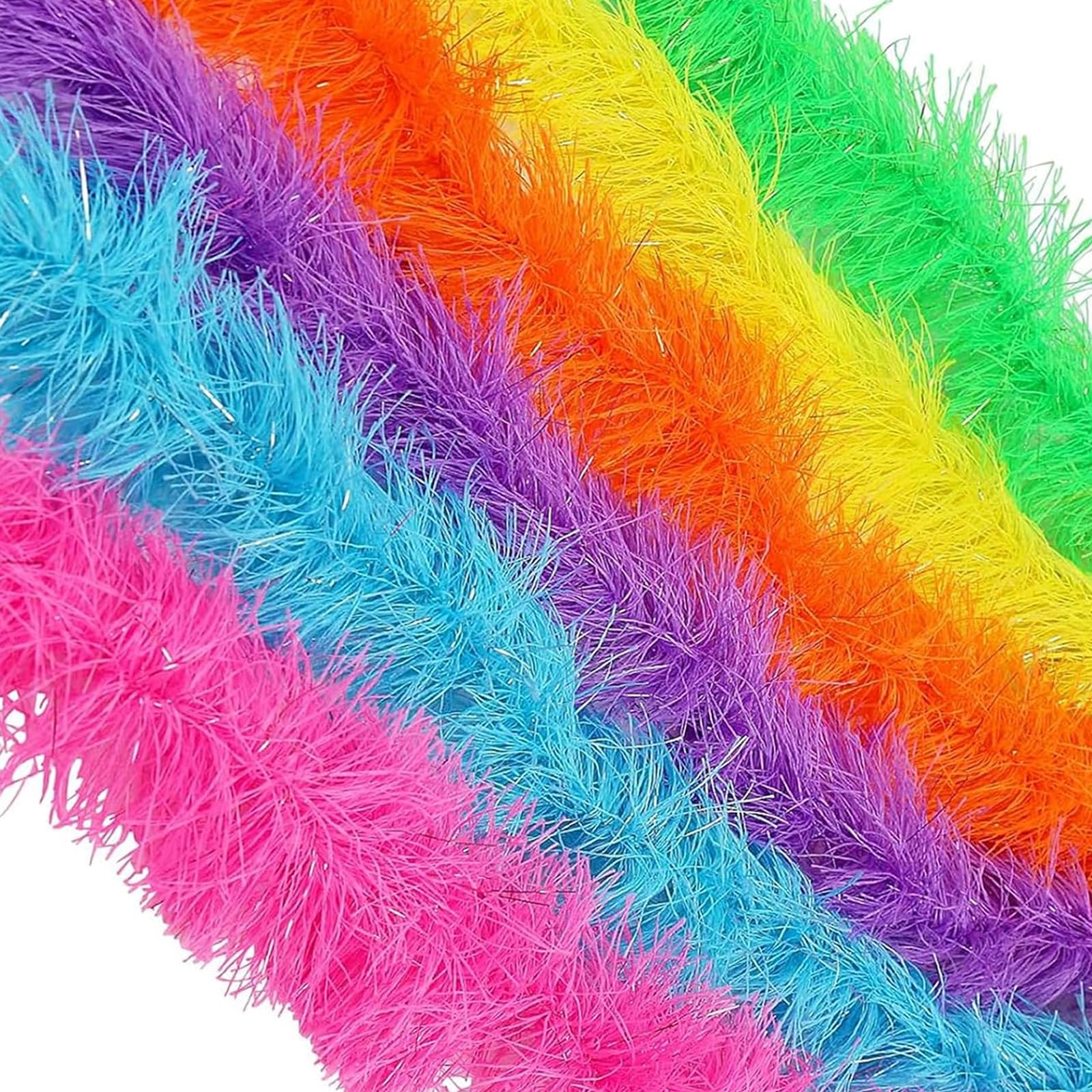 YgonziRuvc Pack of 6 Vibrant Feather Boas Multipack, 150x10cm Artificial Fluffy Boa Decorations for Fancy Dress, Costume Accessories, Party Decor, Wedding, Halloween, Christmas Events