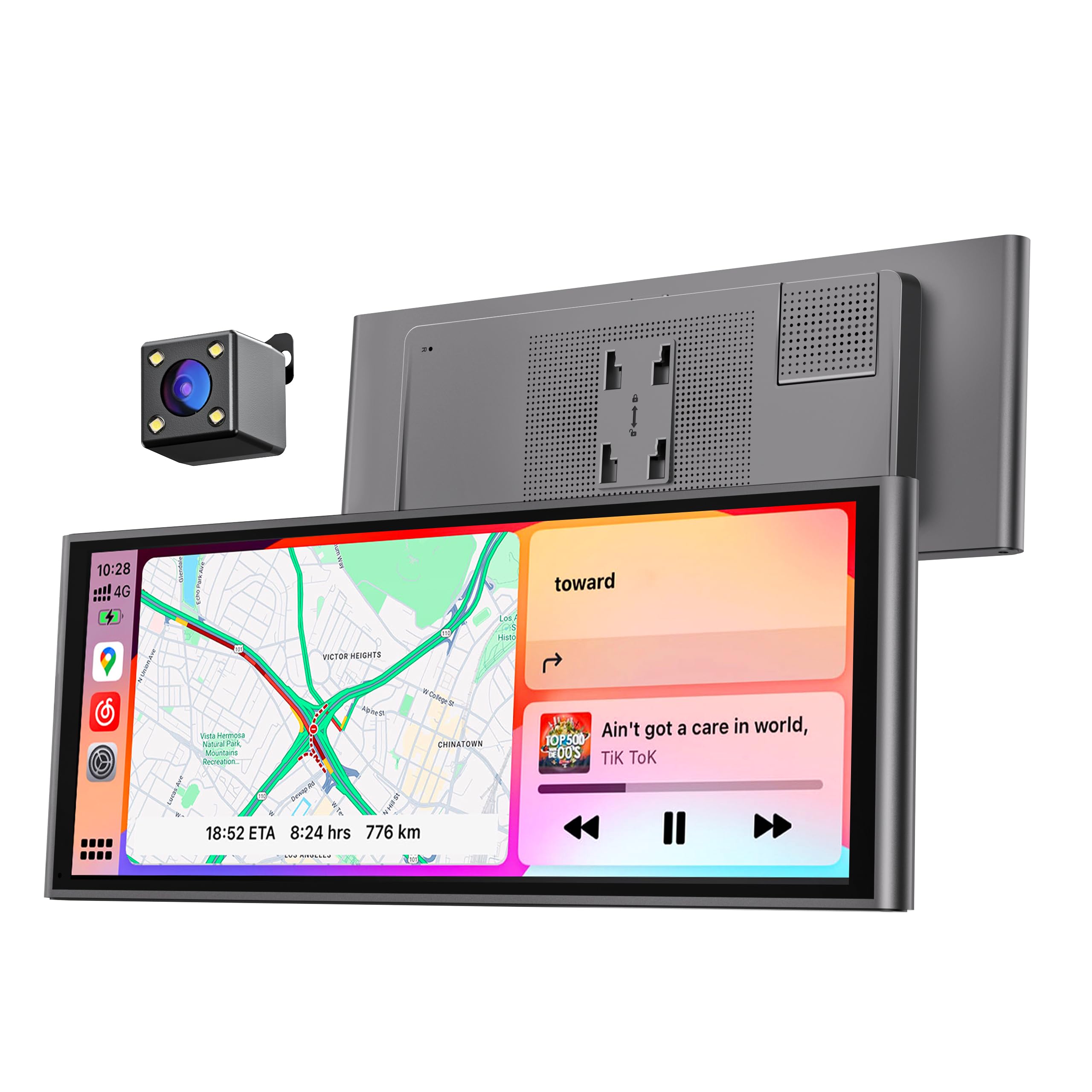 Krunia 9.26" Wireless Portable Car Play Screen for CarPlay & Android Auto, OTA Updates, Backup Camera, Mirror Link, 5.0 Bluetooth, Voice Control, GPS Navigation, FM (Gray) Image