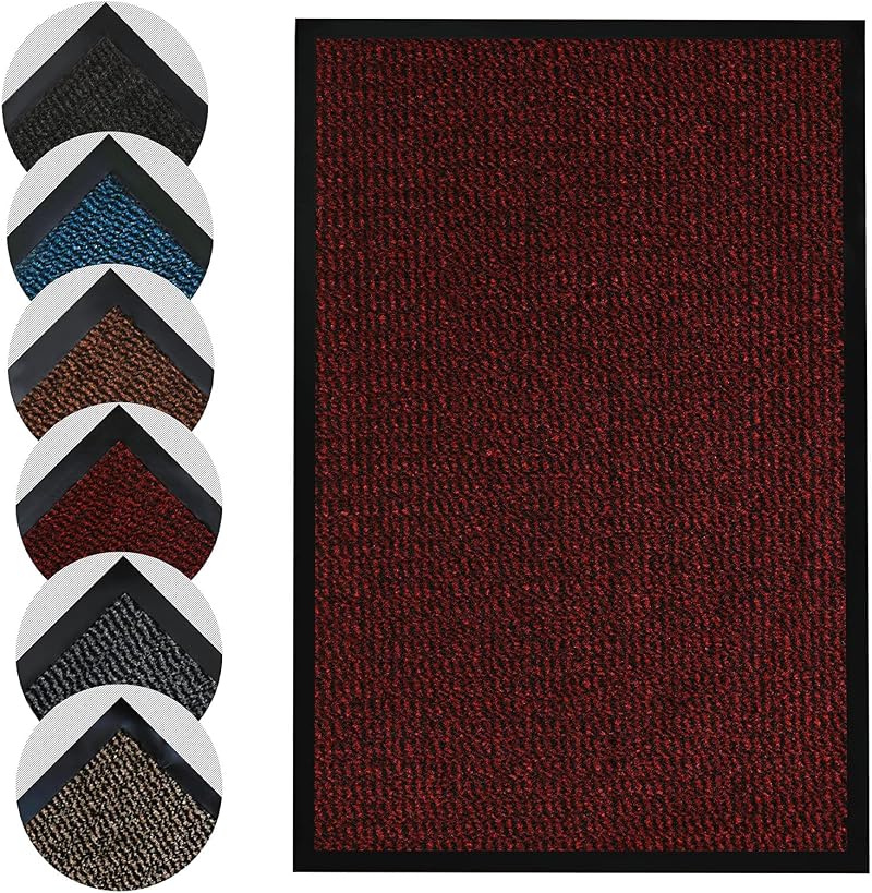 Homatz Door Mat Indoor Outdoor Heavy Duty Non Slip Rubber Back 50x80 cm Red