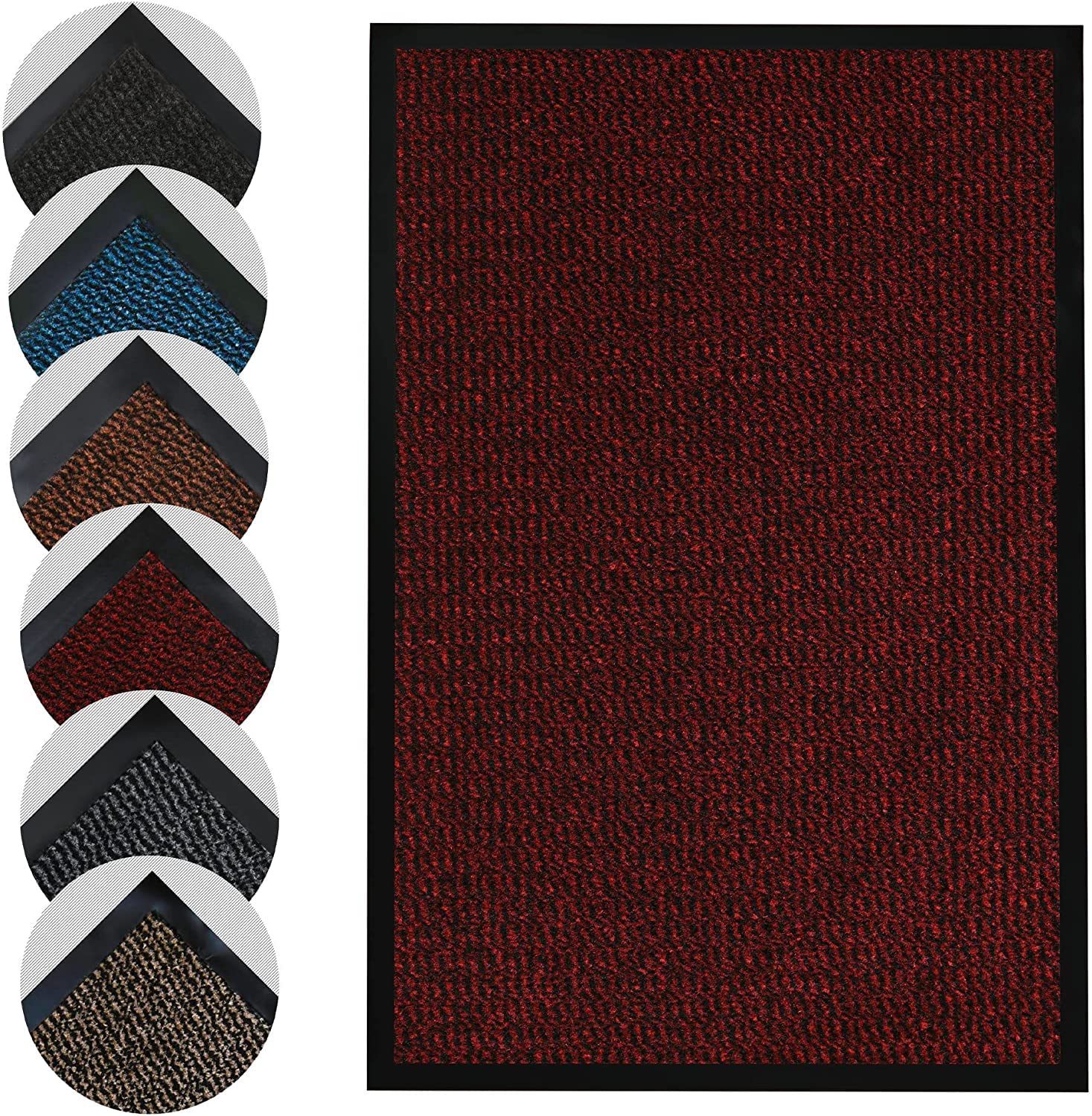 Homatz Door Mat Indoor & Outdoor Heavy Duty Floor Mat - Non Slip Rubber Back Door Mats Indoor Rug - Dirt Trapper Super Absorbent Front Door Mat, Washable Doormats Barrier Mat (Red,50x80 cm)