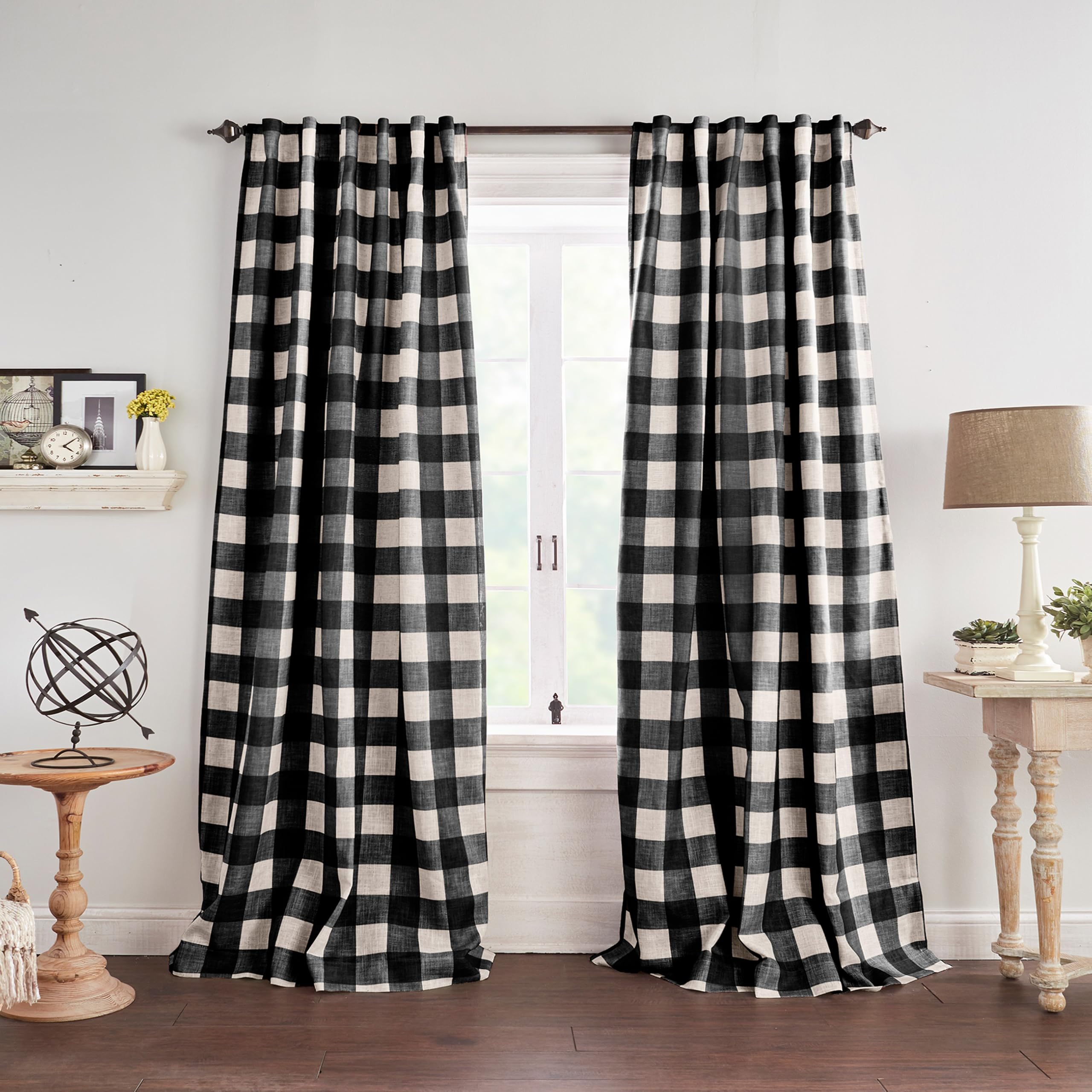 Elrene Home Fashions Farmhouse Living Grainger Buffalo-Check Blackout Window Curtain, Living Room and Bedroom Drape with Rod Pocket Tabs, 52" x 95", Black, 1 Panel